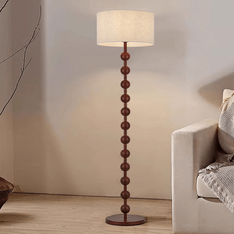 Tall Wooden Standing Lamp with Natural Fabric Shade 67 Inch for Bedroom Living Room Corner Reading Cozy Ambient Light Sculptural Base Modern