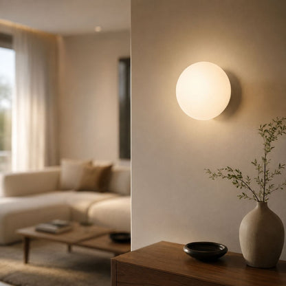 Floating Orb Wall Sconce with Frosted Glass Shade – Modern Minimalist Design for Bedroom, Bath & Hallway – Hidden Mount LED Light Fixture