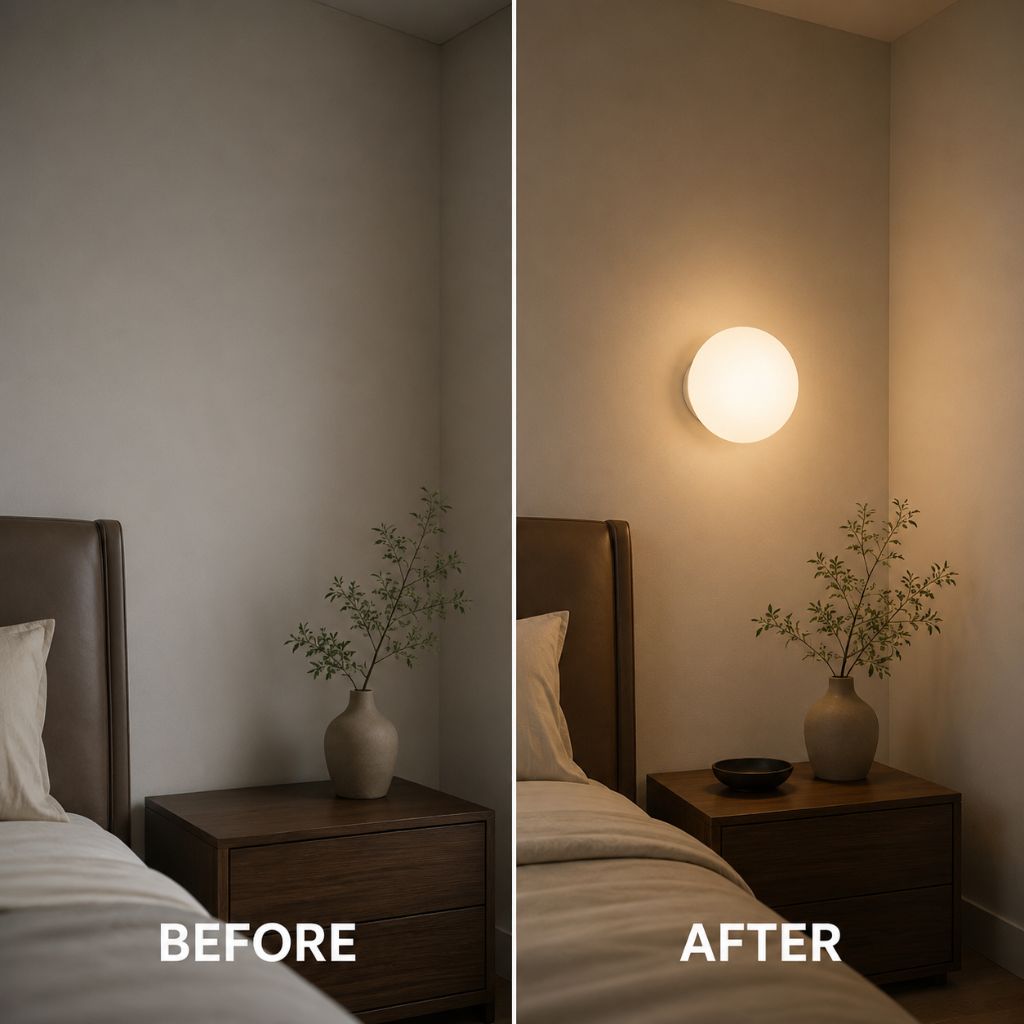 Floating Orb Wall Sconce with Frosted Glass Shade – Modern Minimalist Design for Bedroom, Bath & Hallway – Hidden Mount LED Light Fixture