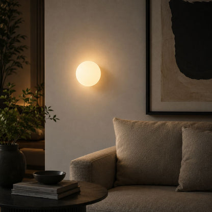 Floating Orb Wall Sconce with Frosted Glass Shade – Modern Minimalist Design for Bedroom, Bath & Hallway – Hidden Mount LED Light Fixture