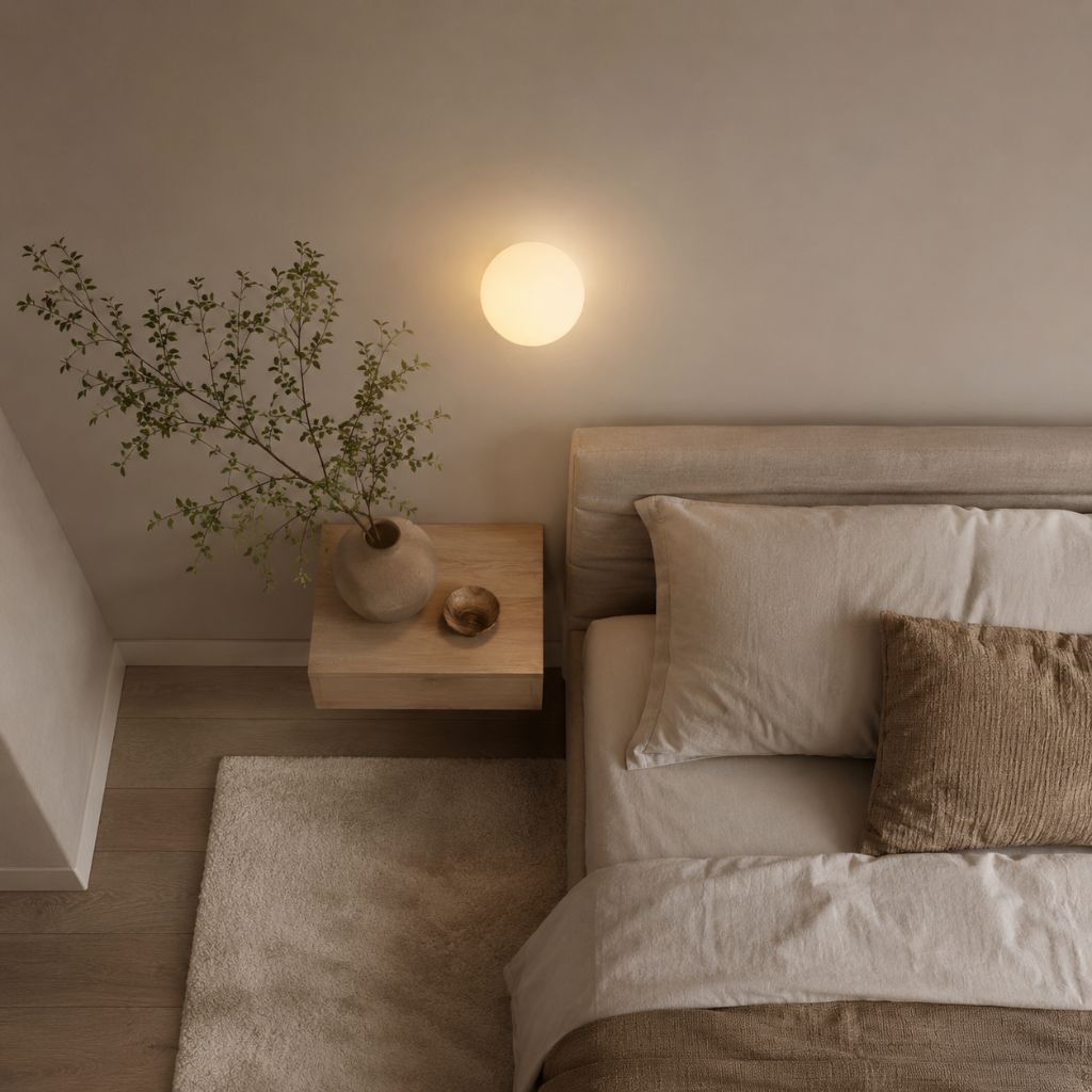 Floating Orb Wall Sconce with Frosted Glass Shade – Modern Minimalist Design for Bedroom, Bath & Hallway – Hidden Mount LED Light Fixture