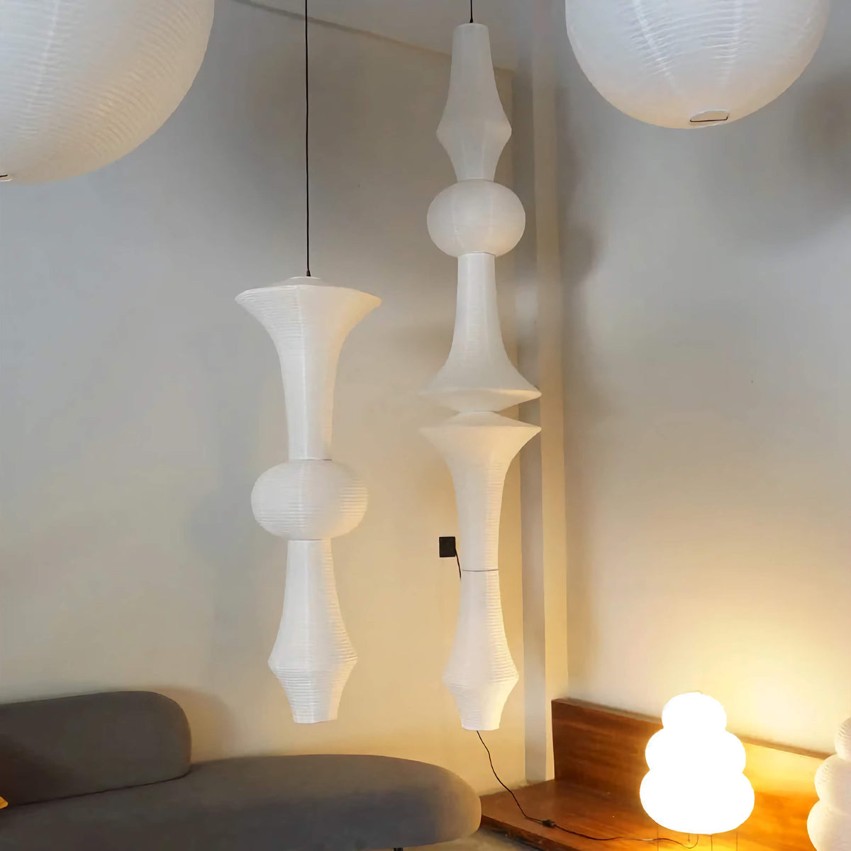 Cylindrical Drop Ceiling Fixture with Translucent Shade 55 inch or 94 inch Height E27 Socket Adjustable Cord for Stairwell Bedroom Entryway