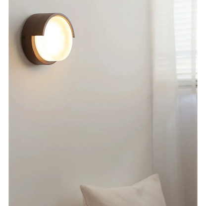 Circular Wood & Metal Sconce 6-Inch Warm LED Accent Light for Hallways Living Rooms Bedrooms Minimalist Modern Japanese-Inspired Interior Li