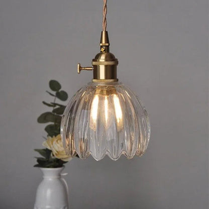Glass Drop Ceiling Light E27 Socket Amber Shade for Kitchen Island Dining Room Hallway Living Room Retro Tulip Hanging Fixture Modern Farmho