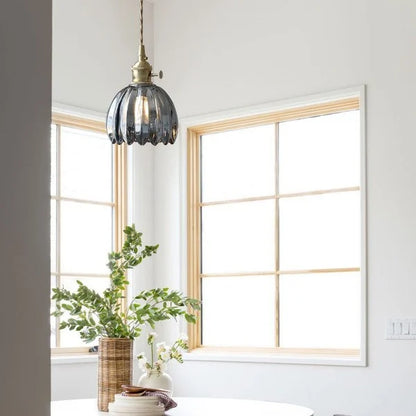 Hanging Ceiling Light Fixture with Floral Glass Shade E27 Socket for Kitchen Dining Room Bedroom Ambient Illumination Decor