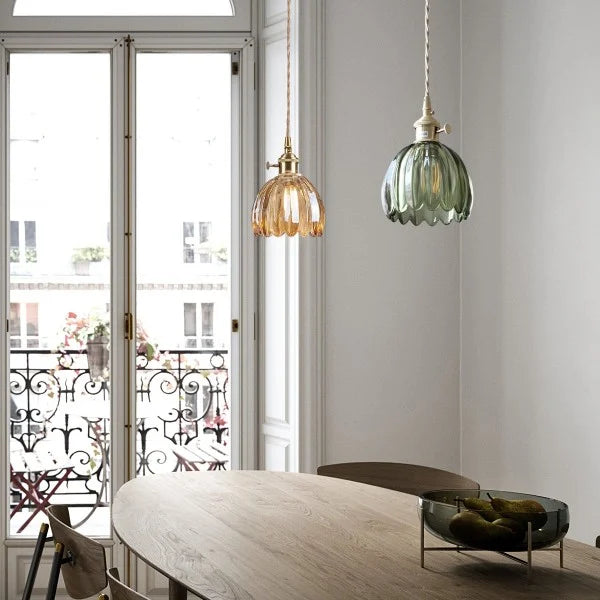 Hanging Glass Petal Shade Ceiling Fixture 4.7 Inches Clear for Kitchen Island Breakfast Nook Bedroom Bedside E27 Socket Ambient Dining Room