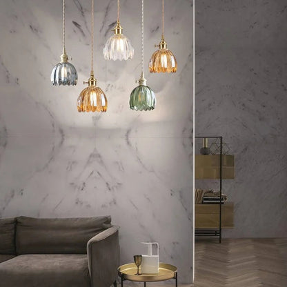 Glass Drop Ceiling Light E27 Socket Amber Shade for Kitchen Island Dining Room Hallway Living Room Retro Tulip Hanging Fixture Modern Farmho