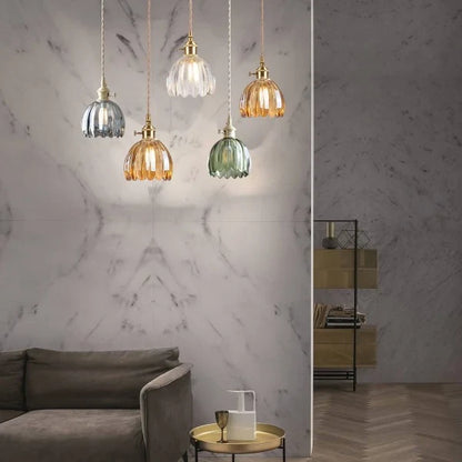 Hanging Glass Petal Shade Ceiling Fixture 4.7 Inches Clear for Kitchen Island Breakfast Nook Bedroom Bedside E27 Socket Ambient Dining Room