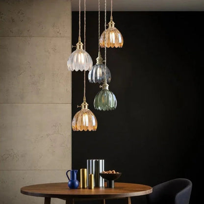 Glass Drop Ceiling Light E27 Socket Amber Shade for Kitchen Island Dining Room Hallway Living Room Retro Tulip Hanging Fixture Modern Farmho