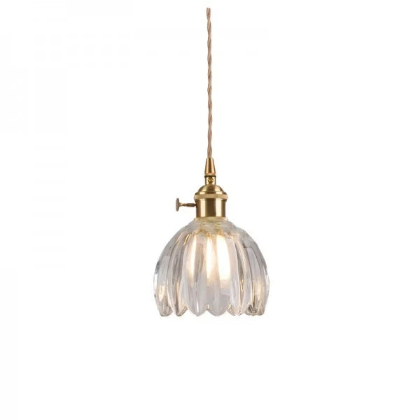 Hanging Glass Petal Shade Ceiling Fixture 4.7 Inches Clear for Kitchen Island Breakfast Nook Bedroom Bedside E27 Socket Ambient Dining Room