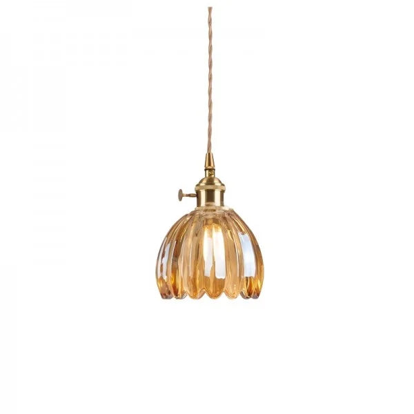 Hanging Glass Petal Shade Ceiling Fixture 4.7 Inches Clear for Kitchen Island Breakfast Nook Bedroom Bedside E27 Socket Ambient Dining Room