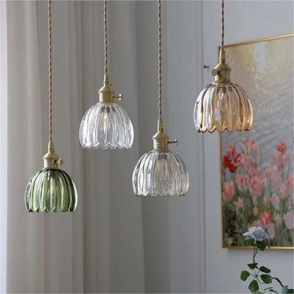 Hanging Ceiling Light Fixture with Floral Glass Shade E27 Socket for Kitchen Dining Room Bedroom Ambient Illumination Decor