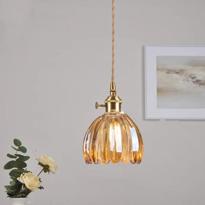 Glass Drop Ceiling Light E27 Socket Amber Shade for Kitchen Island Dining Room Hallway Living Room Retro Tulip Hanging Fixture Modern Farmho