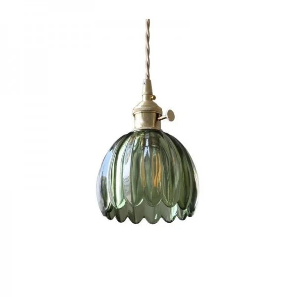 Hanging Ceiling Light Fixture with Floral Glass Shade E27 Socket for Kitchen Dining Room Bedroom Ambient Illumination Decor