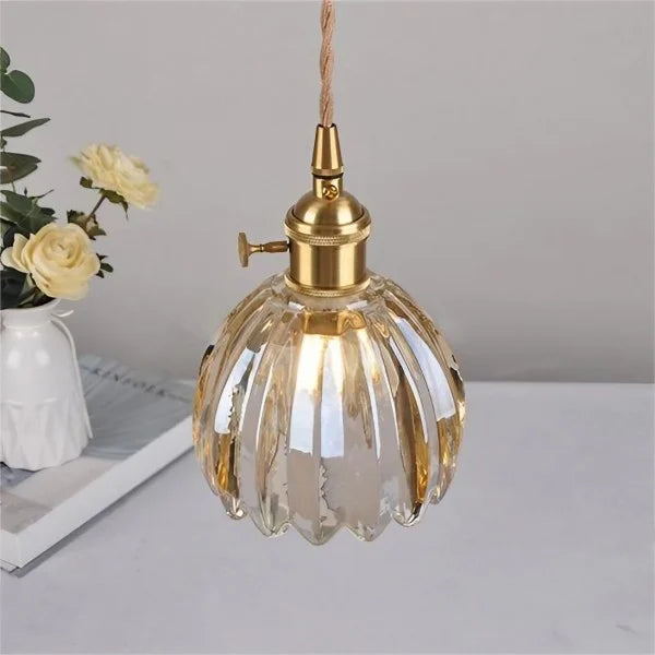 Glass Drop Ceiling Light E27 Socket Amber Shade for Kitchen Island Dining Room Hallway Living Room Retro Tulip Hanging Fixture Modern Farmho