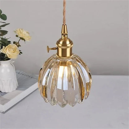 Glass Drop Ceiling Light E27 Socket Amber Shade for Kitchen Island Dining Room Hallway Living Room Retro Tulip Hanging Fixture Modern Farmho