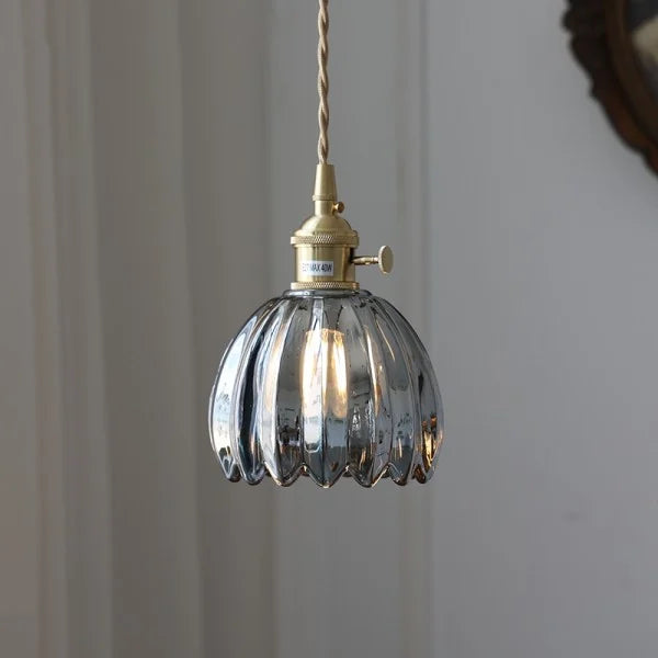 Hanging Ceiling Light Fixture with Floral Glass Shade E27 Socket for Kitchen Dining Room Bedroom Ambient Illumination Decor