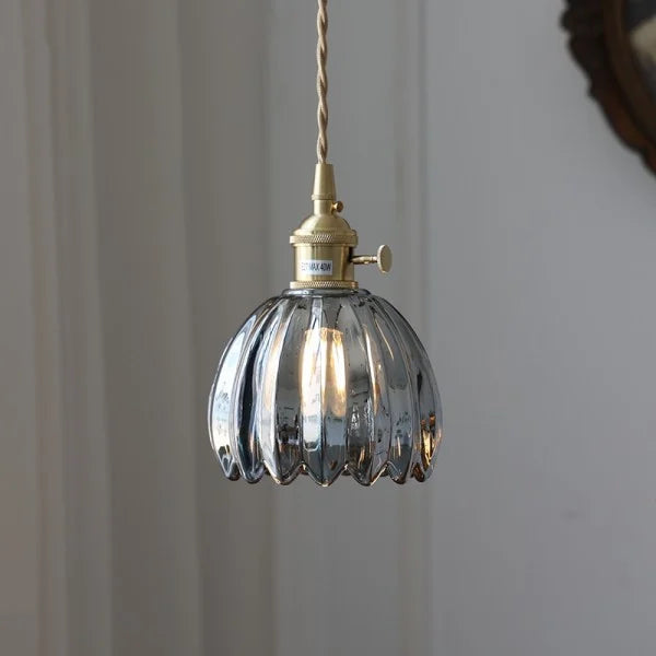 Glass Drop Ceiling Light E27 Socket Amber Shade for Kitchen Island Dining Room Hallway Living Room Retro Tulip Hanging Fixture Modern Farmho
