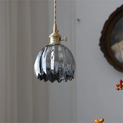 Hanging Glass Petal Shade Ceiling Fixture 4.7 Inches Clear for Kitchen Island Breakfast Nook Bedroom Bedside E27 Socket Ambient Dining Room