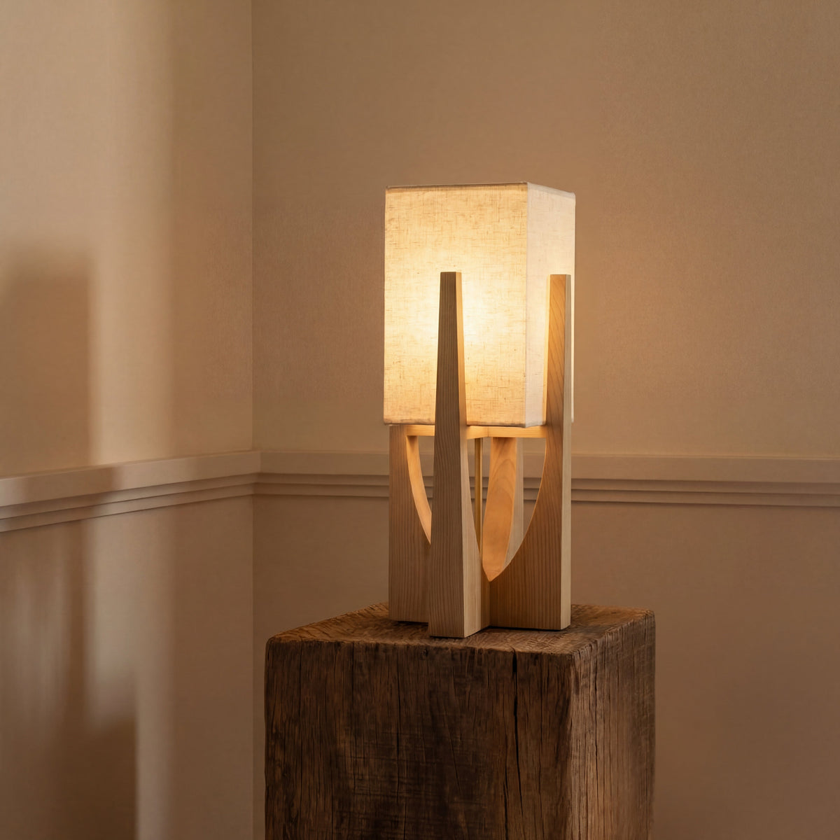 Japanese-Inspired Floor Lamp with Fabric Shade & Wood Base – Warm LED Accent for Living Room, Bedroom & Reading Nook