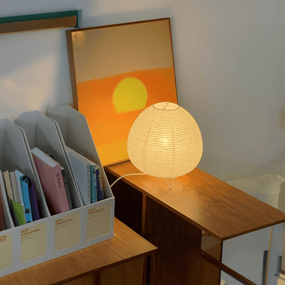 Compact Bedside Reading Lamp with Paper Shade & Aluminum Frame for Bedroom, Living Room & Office Lighting