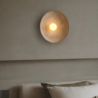 Round Wood & Resin Wall Sconce Light – LED Compatible E27 Socket – Minimalist Asian-Inspired Design for Living Room, Dining Room, Bar – 8