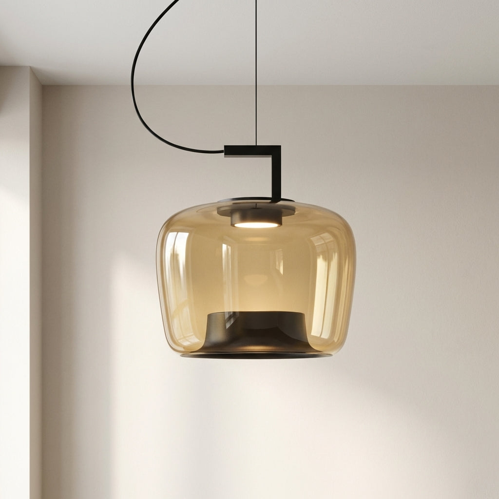 Glass Globe Pendant Light with Iron Frame & Adjustable Cord for Dining Room, Kitchen, Bar – Contemporary Hanging Fixture