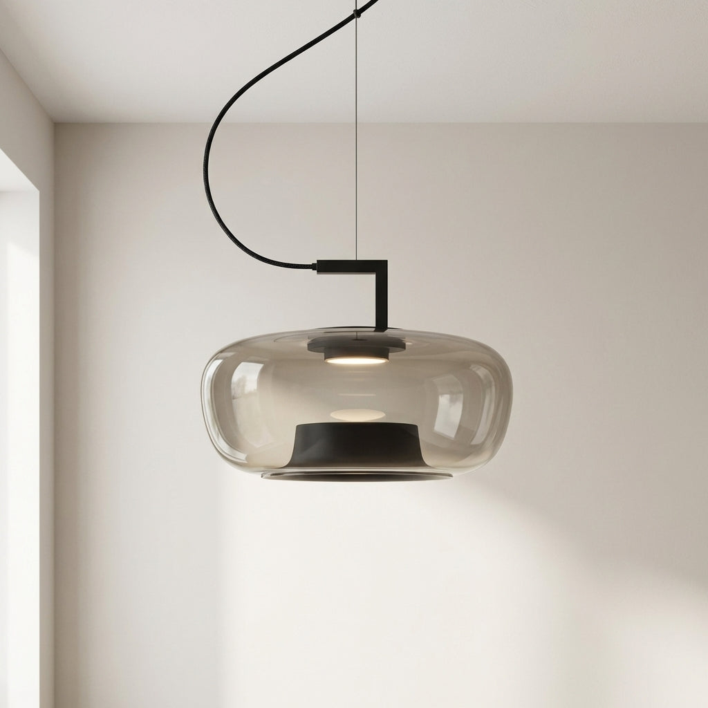 Glass Globe Pendant Light with Iron Frame & Adjustable Cord for Dining Room, Kitchen, Bar – Contemporary Hanging Fixture