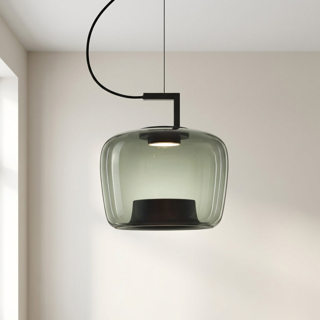 Glass Globe Pendant Light with Iron Frame & Adjustable Cord for Dining Room, Kitchen, Bar – Contemporary Hanging Fixture
