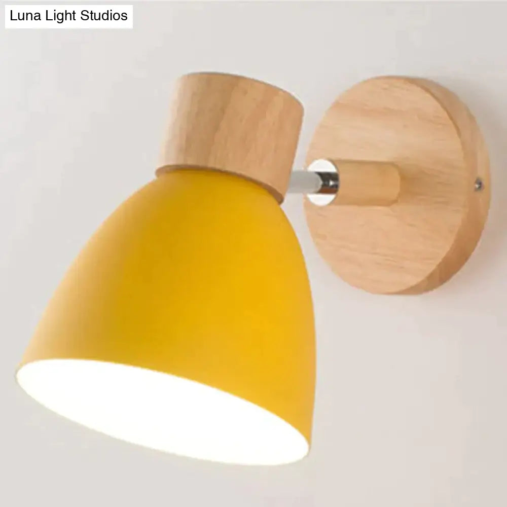 Wall-Mount Reading Sconce with Wood Accent & Adjustable Arm for Bedroom, Living Room & Home Office