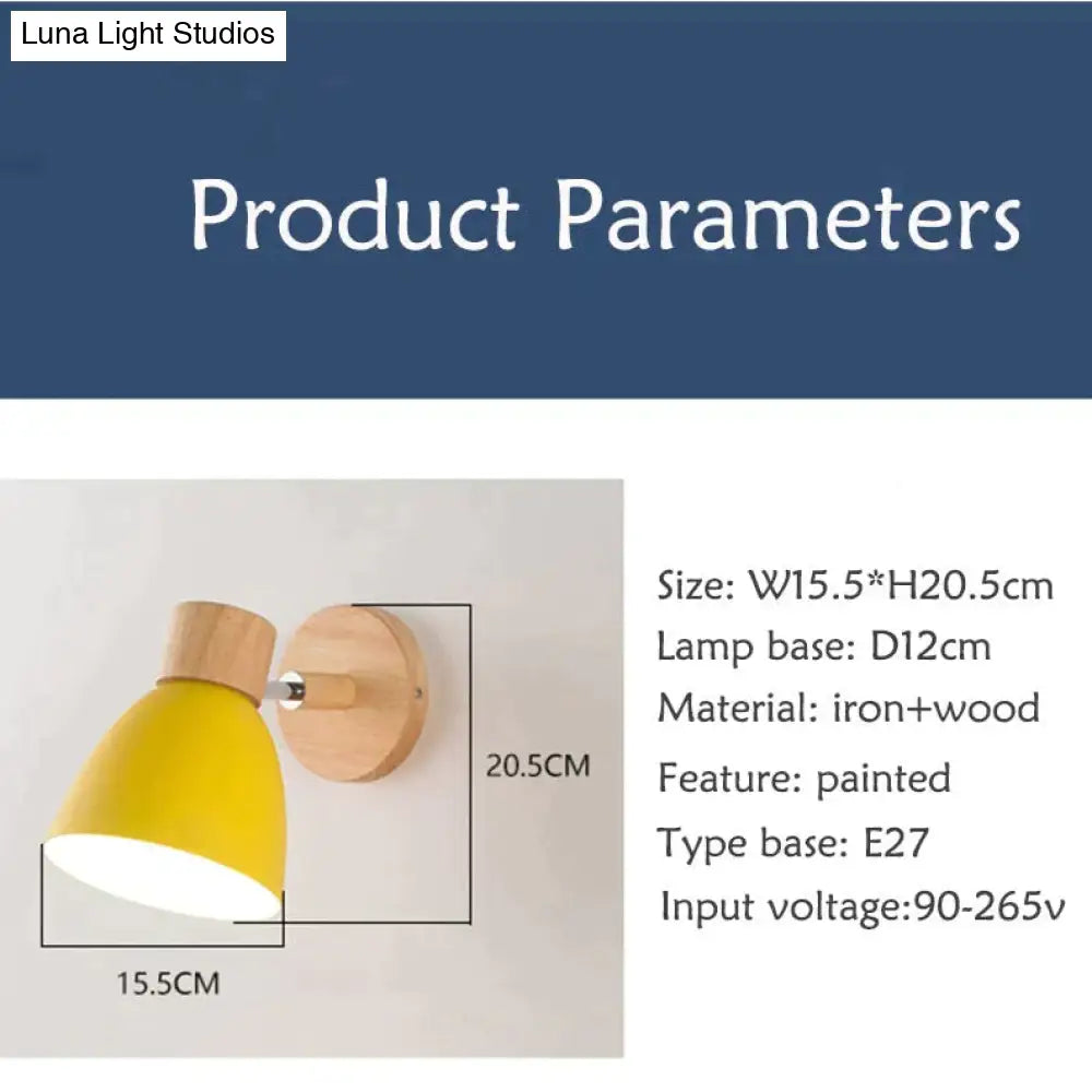 Wall-Mount Reading Sconce with Wood Accent & Adjustable Arm for Bedroom, Living Room & Home Office