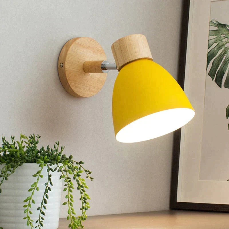 Wall-Mount Reading Sconce with Wood Accent & Adjustable Arm for Bedroom, Living Room & Home Office