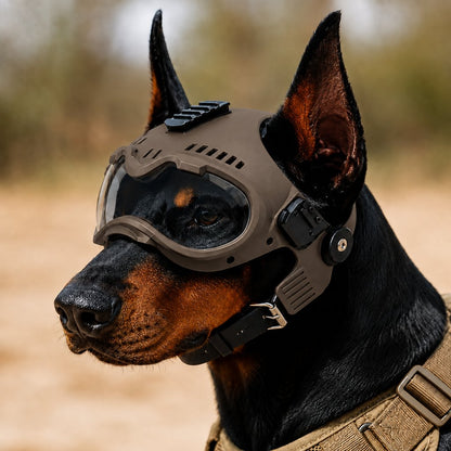 Ortekor K9 Tactical-Style Dog Helmet with Goggles for Hiking & Outdoor Training - Helps Shield Eyes from Wind, Dust & Trail Debris