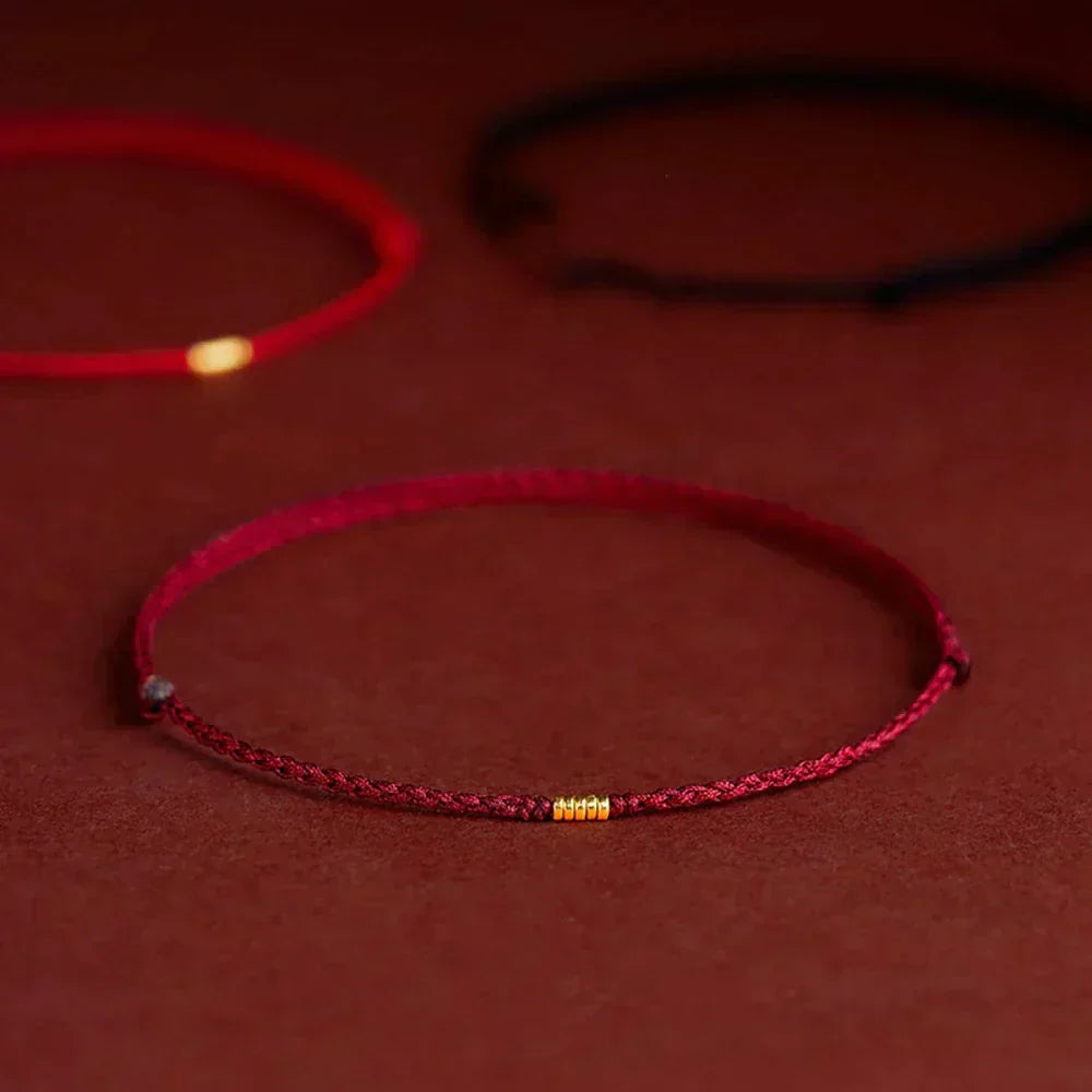 Handwoven Red Thread Bracelet with Sacred Beads for Good Luck and Spiritual Protection | Adjustable Cord Blessing Bracelet for Men Women