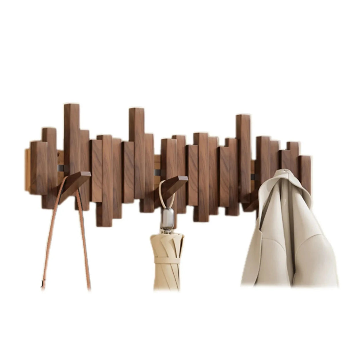Wall Mounted Coat Rack Piano Key Design Solid Wood Hooks for Entryway Bedroom Hallway Minimalist Folding Hook Organizer Space Saving