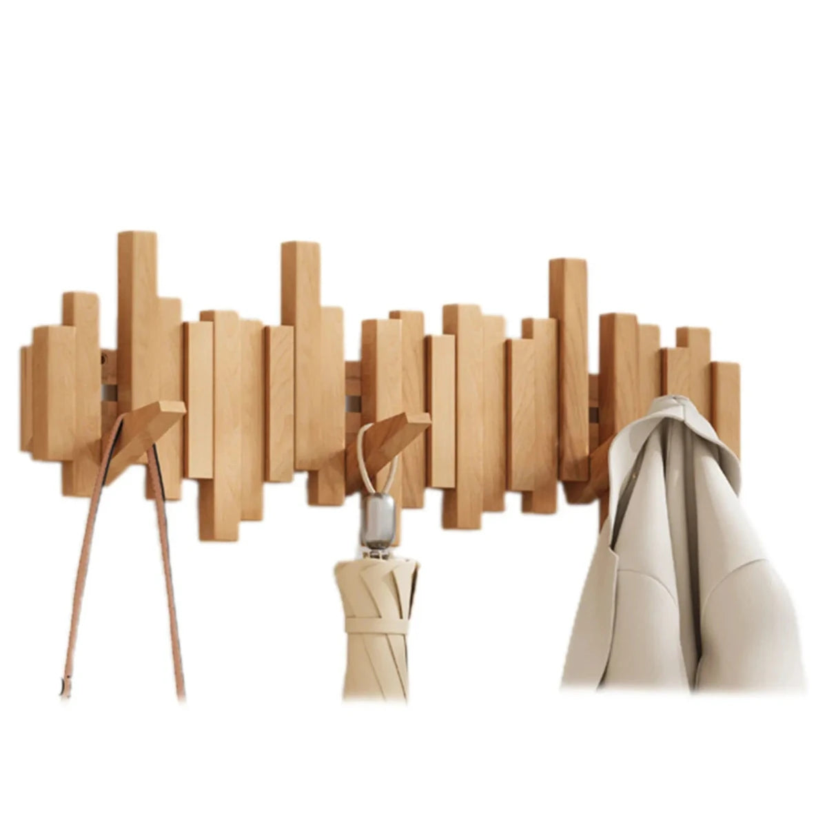 Wall Mounted Coat Rack Piano Key Design Solid Wood Hooks for Entryway Bedroom Hallway Minimalist Folding Hook Organizer Space Saving