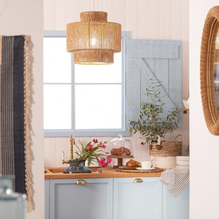 Woven Raffia Hanging Lamp 16-Inch Natural Fiber Shade Boho Dining Room Pendant Light with E27 Socket for Kitchen Island Living Room