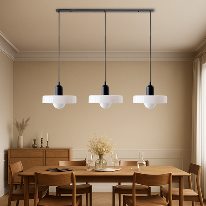 Triple Glass Hanging Light 39 in Wide Black Finish Adjustable Cable Kitchen Island Dining Table Ceiling Fixture Warm 3000K G9 Socket for Ope