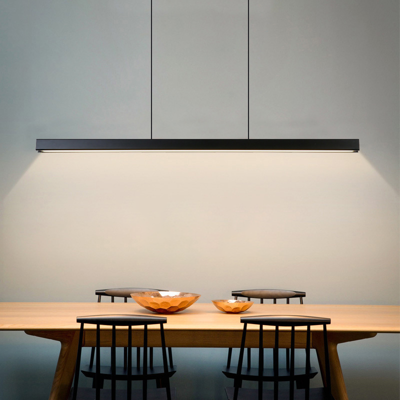Linear LED Ceiling Fixture Wood & Iron Finish 47 in for Dining Table Kitchen Island Home Office Adjustable Hanging Lamp Modern Minimalist