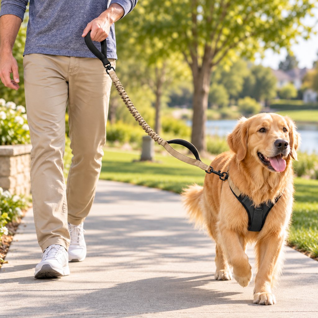 Ortekor Dual Handle Shock-Absorbing Bungee Dog Leash for City Walks, Jogging & Hiking - Softer Pulls, Quick Close Control