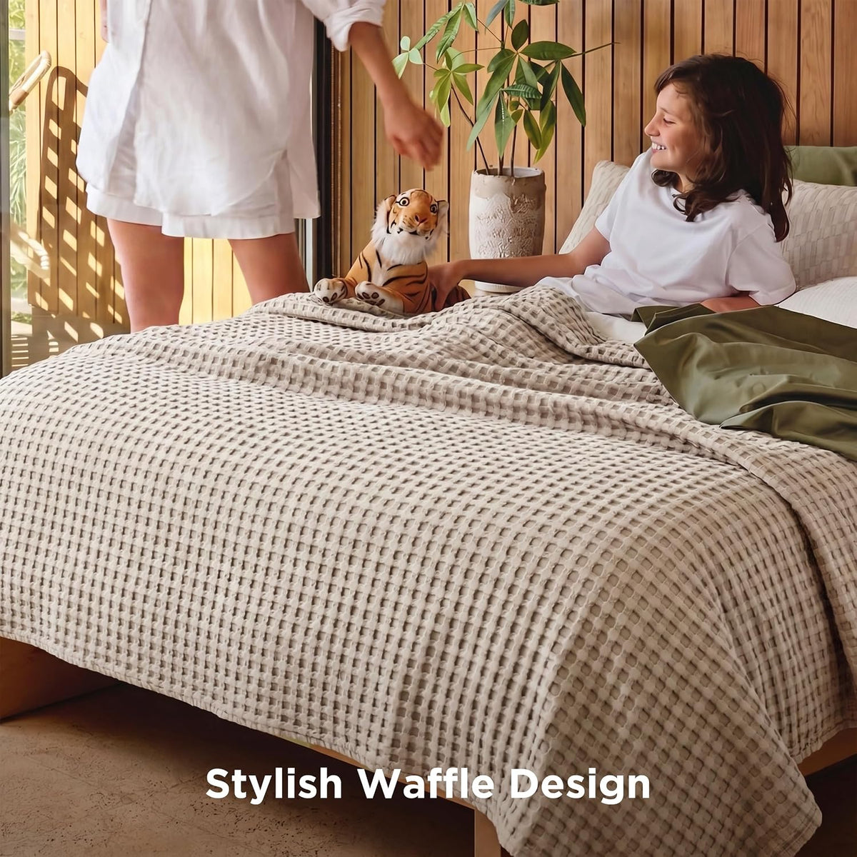 Cozy Haven | Couverture Queen légère en coton et bambou à tissage gaufré rafraîchissant | Jeté d'été doux pour ceux qui ont chaud la nuit