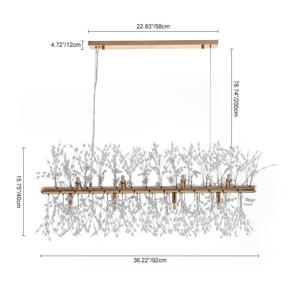 Linear Crystal Chandelier 36-Inch 12-Light Gold Chrome Finish for Dining Room Kitchen Island Contemporary Ceiling Fixture Modern Adjustable
