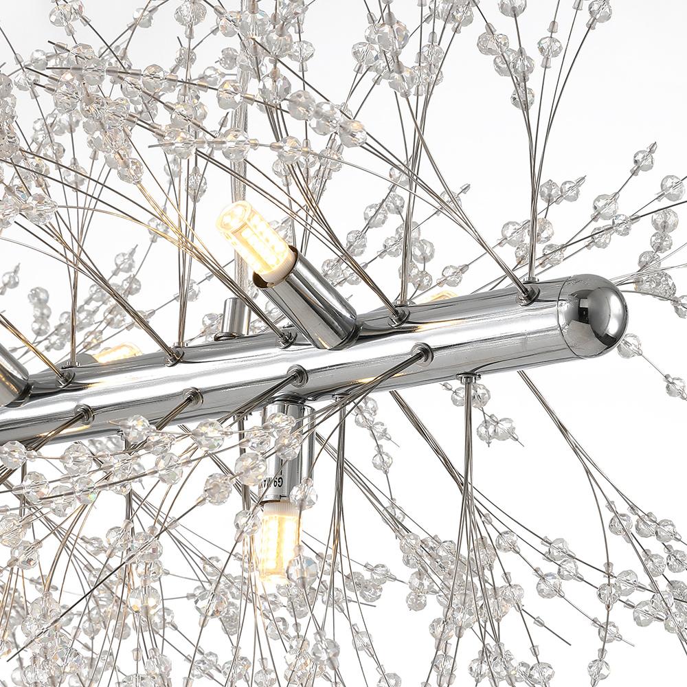 Linear Crystal Chandelier 36-Inch 12-Light Gold Chrome Finish for Dining Room Kitchen Island Contemporary Ceiling Fixture Modern Adjustable