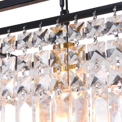 Linear Five-Light Hanging Fixture Black Metal Crystal Glass 35 inch for Kitchen Island Dining Room Table Adjustable Drop Ceiling Lamp Modern