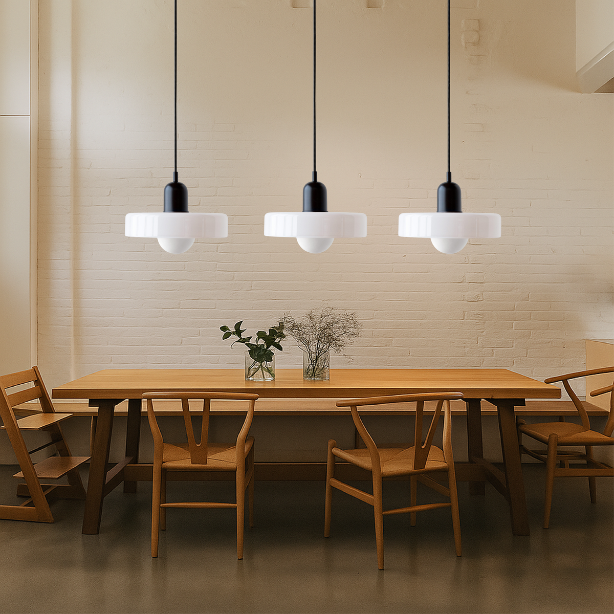 Triple Glass Hanging Light 39 in Wide Black Finish Adjustable Cable Kitchen Island Dining Table Ceiling Fixture Warm 3000K G9 Socket for Ope