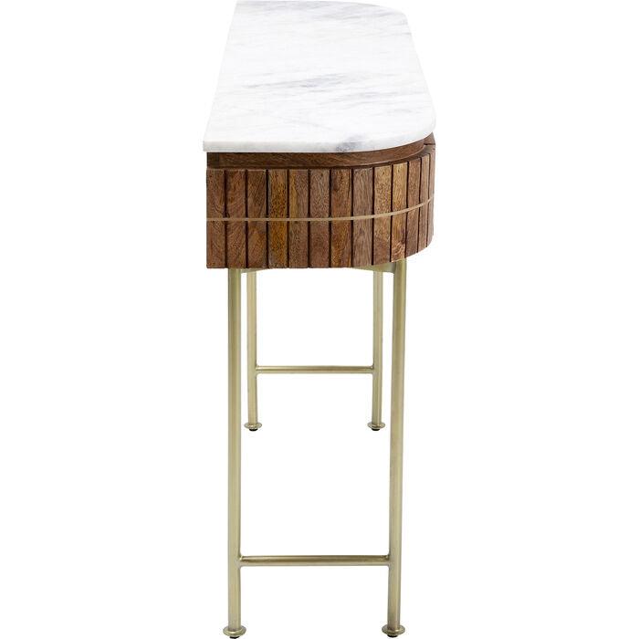 Entryway Table with Marble Top 39 in Natural Mango Wood Gold Metal Base 2 Drawers for Foyer Living Room Bedroom Storage Hallway Furniture