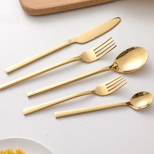 Flatware Set Service for 6 | 30-Piece Stainless Steel Silverware with Dinner Forks Spoons Knives | Dishwasher Safe Utensil Collection Gold S