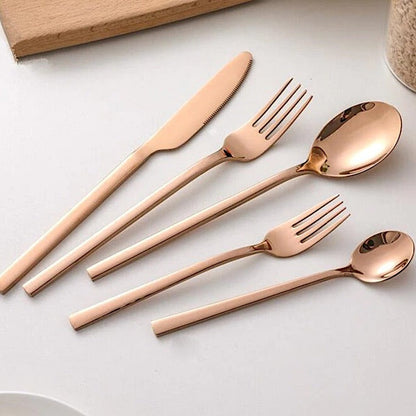 Flatware Set Service for 6 | 30-Piece Stainless Steel Silverware with Dinner Forks Spoons Knives | Dishwasher Safe Utensil Collection Gold S