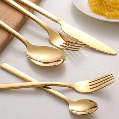 Flatware Set Service for 6 | 30-Piece Stainless Steel Silverware with Dinner Forks Spoons Knives | Dishwasher Safe Utensil Collection Gold S