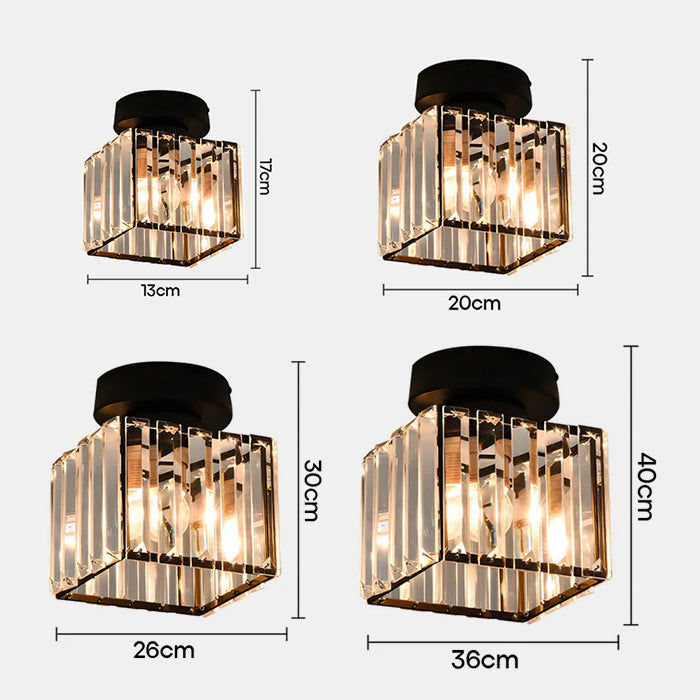 Cube Crystal Flush Mount Ceiling Light with Brass Frame 10 Inch for Bedroom Hallway Entryway Living Room Office Modern Home Lighting Fixture